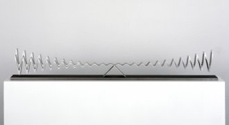Martin Willing: Wellendoppelschwinger, 2003/2009, 3 Exemplare und 2 K&uuml;nstlerexemplare, Duraluminium, mit Vorspannung aus Block geschnitten, Blankstahlplatte, H 20 cm, L 130 cm